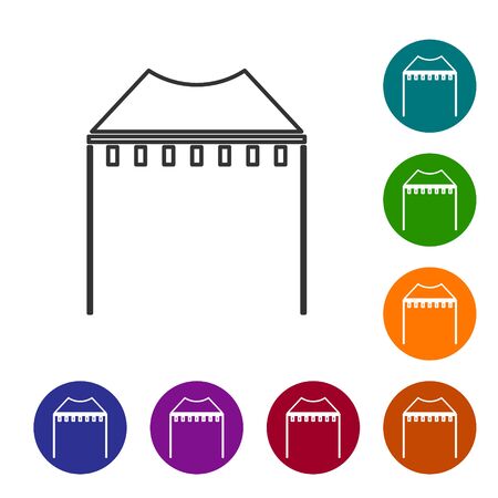 Grey line Camping tent icon isolated on white background. Carnival camping tent. Amusement park. Set icons in color circle buttons. Vector Illustrationのイラスト素材