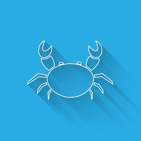 White line Crab icon isolated with long shadow. Vector Illustrationのイラスト素材