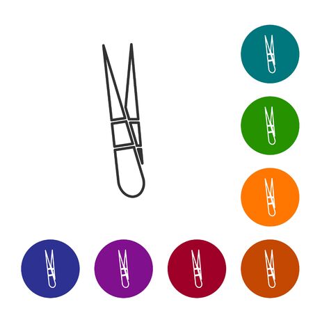 Grey Line Eyebrow Tweezers Icon Isolated On White Background