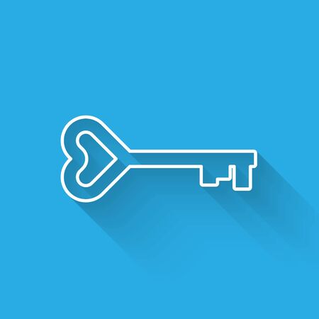White line Key in heart shape icon isolated with long shadow. Valentines day symbol. Vector Illustrationのイラスト素材