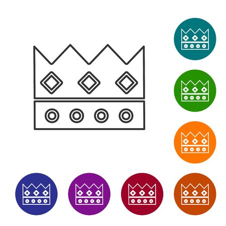 Grey line King crown icon isolated on white background. Set icons in color circle buttons. Vector Illustrationのイラスト素材