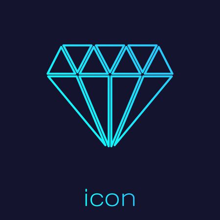Turquoise line Diamond icon isolated on blue background. Jewelry symbol. Gem stone.  Vector Illustrationのイラスト素材