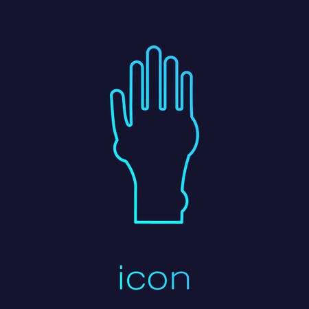 Turquoise line Hand with psoriasis or eczema icon isolated on blue background. Concept of human skin response to allergen or chronic body problem. Vector Illustrationのイラスト素材