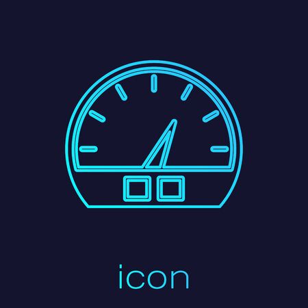 Turquoise line Speedometer icon isolated on blue background. Vector Illustrationのイラスト素材