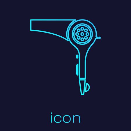 Turquoise line Hair dryer icon isolated on blue background. Hairdryer sign. Hair drying symbol. Blowing hot air. Vector Illustrationのイラスト素材