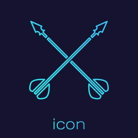 Turquoise line Medieval crossed arrows icon isolated on blue background. Medieval weapon. Vector Illustrationのイラスト素材