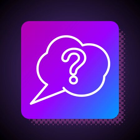 White line Speech bubble and Question icon isolated on black background. FAQ sign. Copy files, chat speech bubble and chart. Square color button. Vector Illustrationのイラスト素材