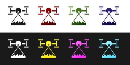 Set Smart farm with drone control collects harvest icon isolated on black and white background. Innovation technology for agricultural company. Vector Illustrationのイラスト素材