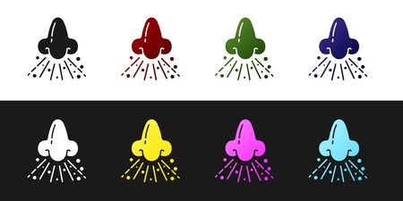 Set Runny nose icon isolated on black and white background. Rhinitis symptoms, treatment. Nose and sneezing. Nasal diseases. Vector Illustrationのイラスト素材