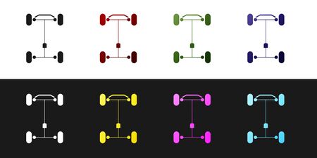 Set Chassis car icon isolated on black and white background. Vector Illustrationのイラスト素材