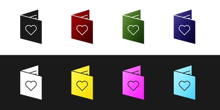 Set Valentines day flyer with heart icon isolated on black and white background. Celebration poster template for invitation or greeting card. Vector Illustrationのイラスト素材