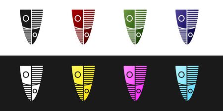 Set Shield icon isolated on black and white background. Guard sign. Security, safety, protection, privacy concept. Vector Illustrationのイラスト素材