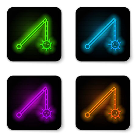 Glowing neon line Medieval chained mace ball icon isolated on white background. Medieval weapon. Black square button. Vector Illustrationのイラスト素材