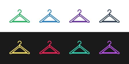 Set line Hanger wardrobe icon isolated on black and white background. Cloakroom icon. Clothes service symbol. Laundry hanger sign. Vector Illustrationのイラスト素材