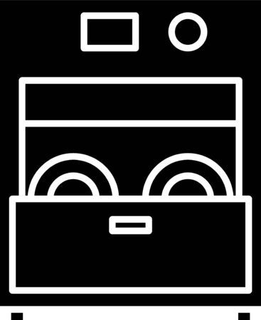 Black Kitchen dishwasher machine icon isolated on white background.  Vector Illustrationのイラスト素材