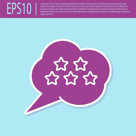 Retro purple Five stars customer product rating review icon isolated on turquoise background. Favorite, best rating, award symbol. Vector Illustrationのイラスト素材