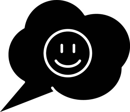 Black Speech bubble with smile face icon isolated on white background. Smiling emoticon. Happy smiley chat symbol. Vector Illustrationのイラスト素材