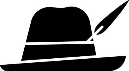 Black Oktoberfest hat icon isolated on white background. Hunter hat with feather. German hat. Vector Illustrationのイラスト素材