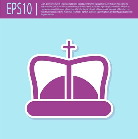Retro purple King crown icon isolated on turquoise background. Vector Illustrationのイラスト素材