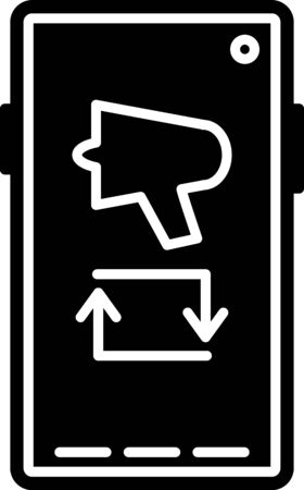 Black Spread the word, megaphone on mobile phone icon isolated on white background. Vector Illustrationのイラスト素材