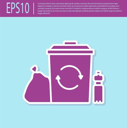 Retro purple Recycle bin with recycle symbol icon isolated on turquoise background. Trash can icon. Garbage bin sign. Recycle basket. Vector Illustrationのイラスト素材