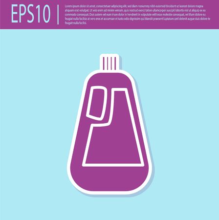 Retro purple Plastic bottle for liquid laundry detergent, bleach, dishwashing liquid icon isolated on turquoise background. Vector Illustrationのイラスト素材