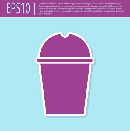 Retro purple Paper glass and water icon isolated on turquoise background. Soda drink glass. Fresh cold beverage symbol. Vector Illustrationのイラスト素材