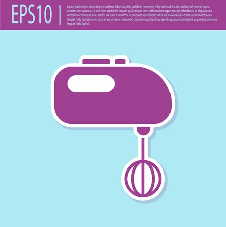 Retro purple Electric mixer icon isolated on turquoise background. Kitchen blender. Vector Illustrationのイラスト素材