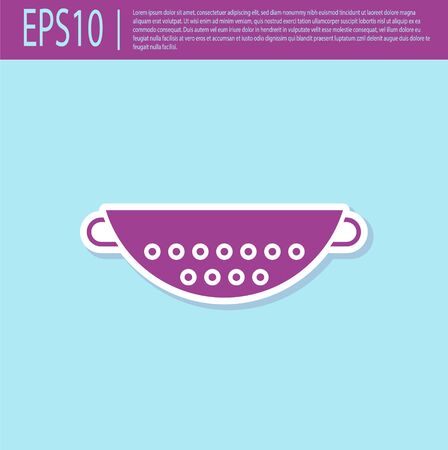 Retro purple Kitchen colander icon isolated on turquoise background. Cooking utensil. Cutlery sign. Vector Illustrationのイラスト素材