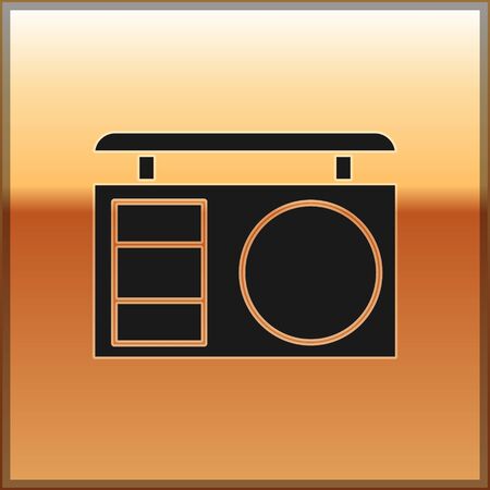 Black Eye shadow palette with brush icon isolated on gold background. Vector Illustrationのイラスト素材