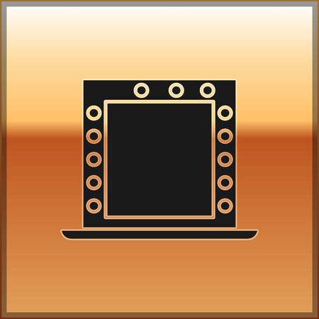 Black Makeup mirror with lights icon isolated on gold background. Vector Illustrationのイラスト素材