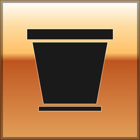 Black Flower pot icon isolated on gold background. Vector Illustrationのイラスト素材