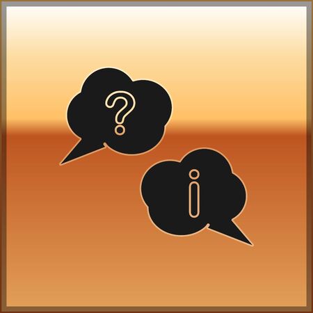 Black Speech bubbles with Question and Exclamation icon isolated on gold background. FAQ sign. Copy files, chat speech bubble and chart. Vector Illustrationのイラスト素材
