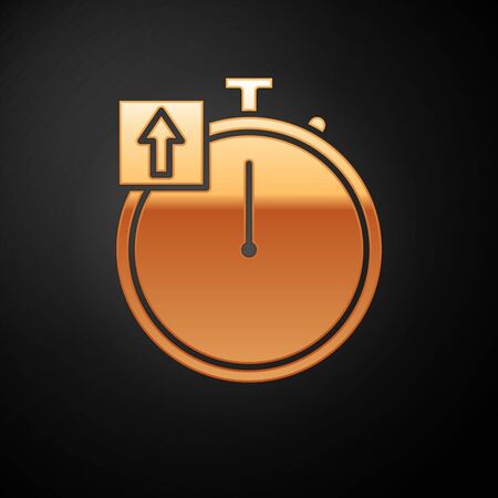 Gold Stopwatch icon isolated on black background. Time timer sign. Chronometer sign. Vector Illustrationのイラスト素材