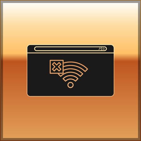 Black No Internet connection icon isolated on gold background. No wireless wifi or sign for remote internet access. Vector Illustrationのイラスト素材