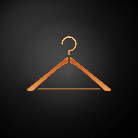 Gold Hanger wardrobe icon isolated on black background. Cloakroom icon. Clothes service symbol. Laundry hanger sign. Vector Illustrationのイラスト素材