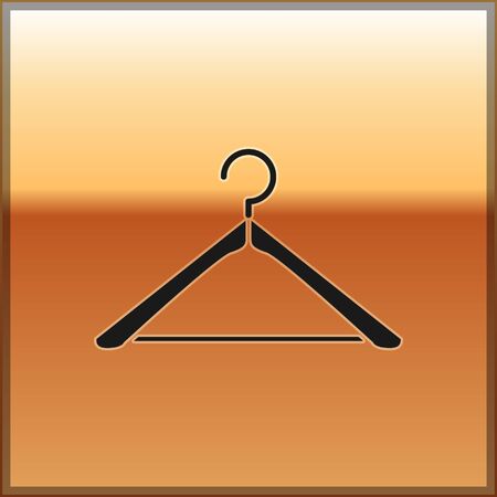 Black Hanger wardrobe icon isolated on gold background. Cloakroom icon. Clothes service symbol. Laundry hanger sign. Vector Illustrationのイラスト素材