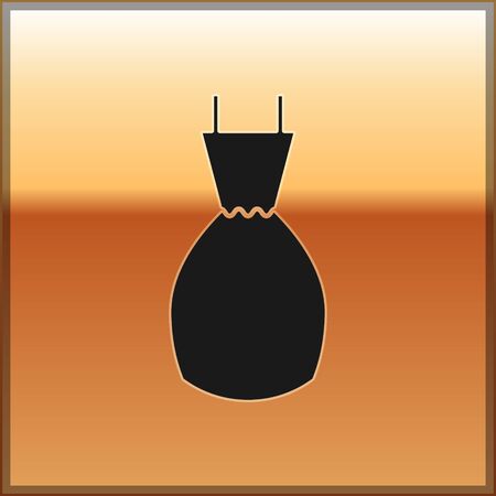 Black Woman dress icon isolated on gold background. Clothes sign. Vector Illustrationのイラスト素材