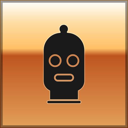 Black Balaclava icon isolated on gold background. A piece of clothing for winter sports or a mask for a criminal or a thief. Vector Illustrationのイラスト素材