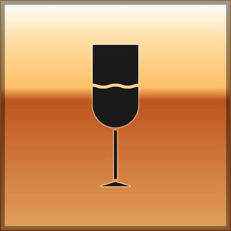 Black Wine glass icon isolated on gold background. Wineglass icon. Goblet symbol. Glassware sign. Vector Illustrationのイラスト素材