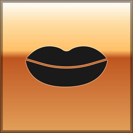 Black Smiling lips icon isolated on gold background. Smile symbol. Vector Illustrationのイラスト素材