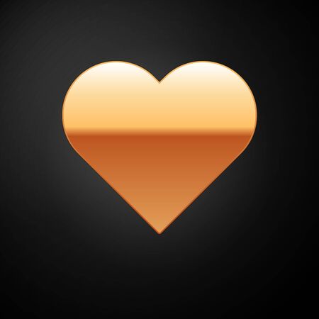 Gold Heart icon isolated on black background. Romantic symbol linked, join, passion and wedding. Valentine day symbol. Vector Illustrationのイラスト素材