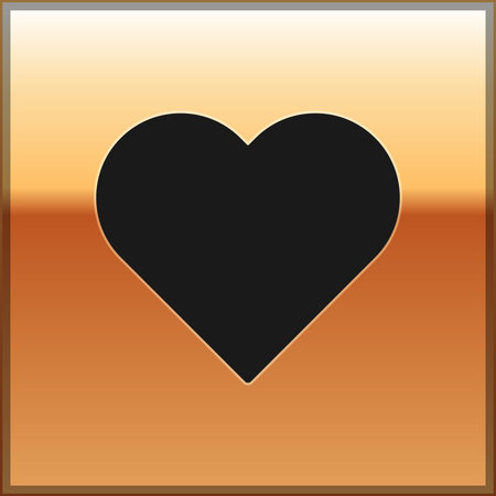 Black Heart icon isolated on gold background. Romantic symbol linked, join, passion and wedding. Valentine day symbol. Vector Illustrationのイラスト素材