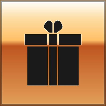 Black Gift box and heart icon isolated on gold background. Valentines day. Vector Illustrationのイラスト素材