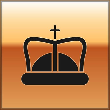 Black King crown icon isolated on gold background. Vector Illustrationのイラスト素材