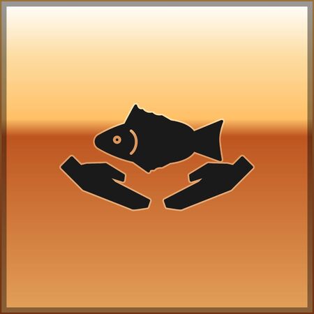 Black Fish care icon isolated on gold background. Vector Illustrationのイラスト素材