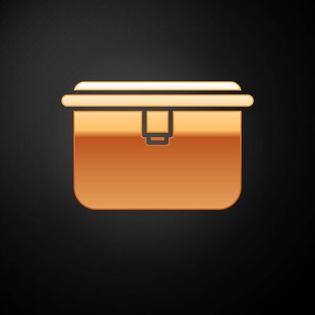 Gold Lunch box icon isolated on black background. Vector Illustrationのイラスト素材