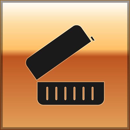 Black Lunch box icon isolated on gold background. Vector Illustrationのイラスト素材