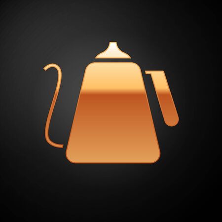 Gold Kettle with handle icon isolated on black background. Teapot icon. Vector Illustrationのイラスト素材
