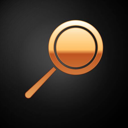 Gold Frying pan icon isolated on black background. Fry or roast food symbol. Vector Illustrationのイラスト素材